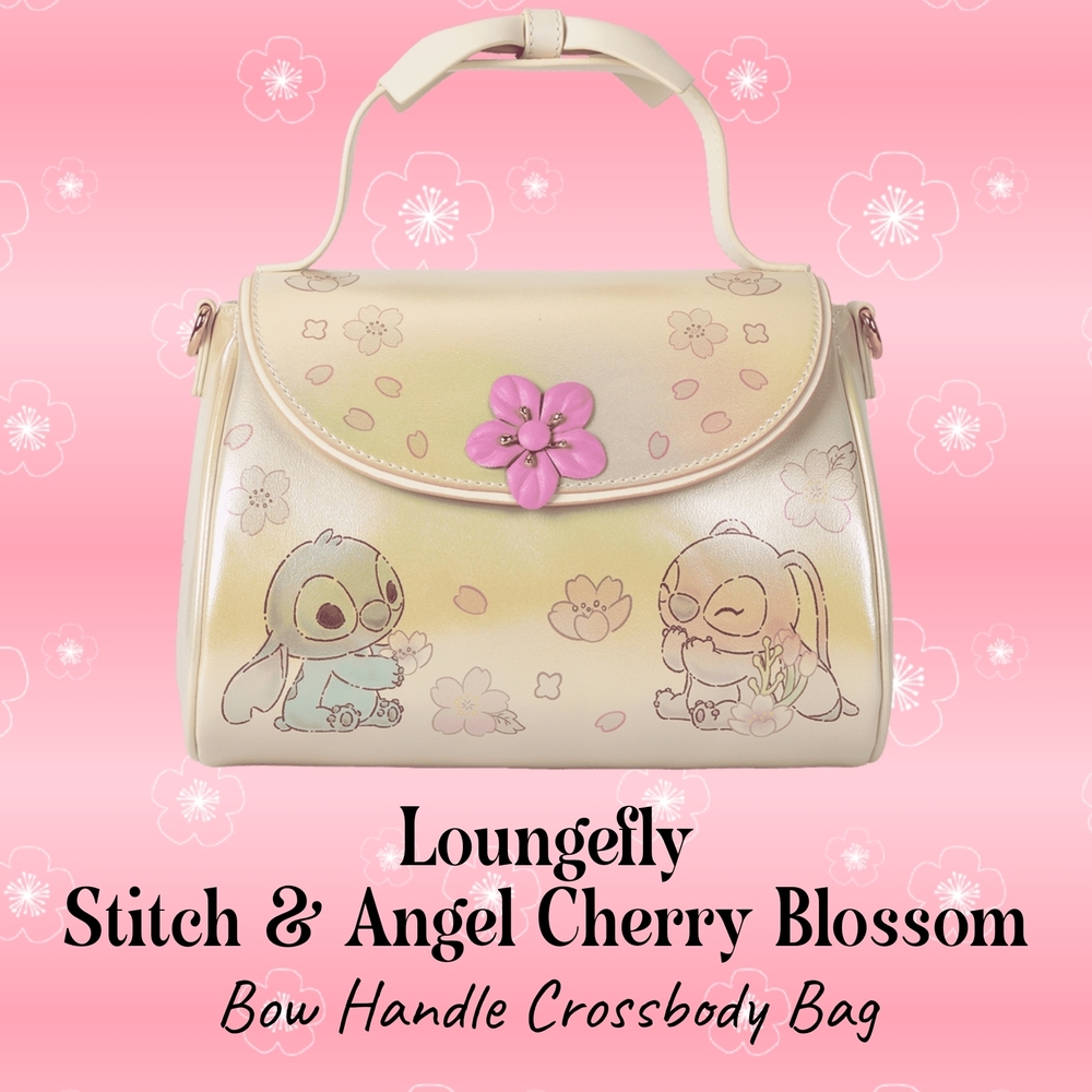 LOUNGEFLY Stitch & Angel Cherry Blossom Bow Handle Crossbody Bag